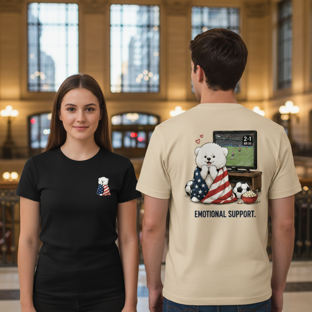 Emotional Support Fluffy Dog Soccer Fan Graphic Tee