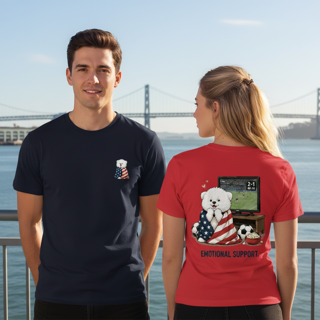 Emotional Support Fluffy Dog Soccer Fan Graphic Tee