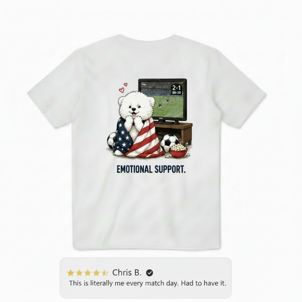 Emotional Support Fluffy Dog Soccer Fan Graphic Tee
