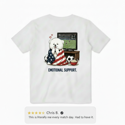 Emotional Support Fluffy Dog Soccer Fan Graphic Tee