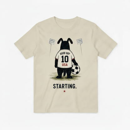Starting Good Boy USA Funny Soccer Graphic Tee
