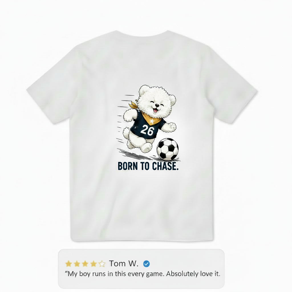 Born to Chase Fluffy Dog Soccer Graphic Tee