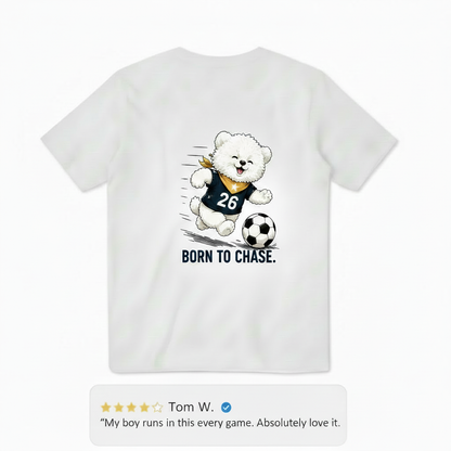 Born to Chase Fluffy Dog Soccer Graphic Tee