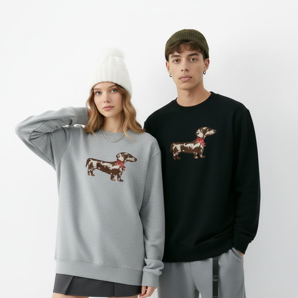 Brown White Spaniel Red Bandana Pet Crewneck C1044
