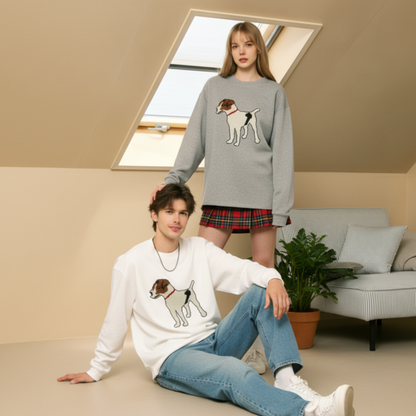 Cute White Brown Dog Red Collar Crewneck C1045