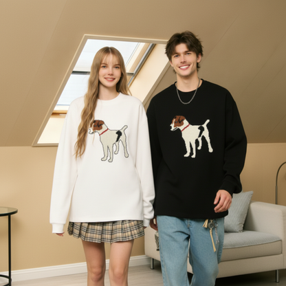 Cute White Brown Dog Red Collar Crewneck C1045