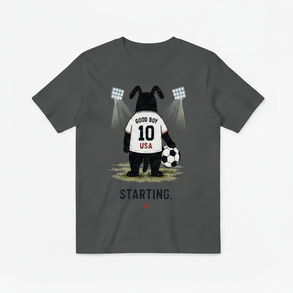 Starting Good Boy USA Funny Soccer Graphic Tee
