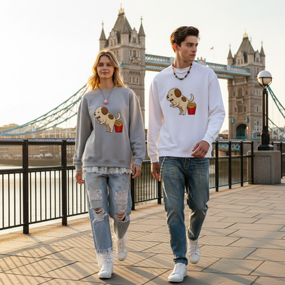 Excited Puppy French Fries Funny Crewneck C1122