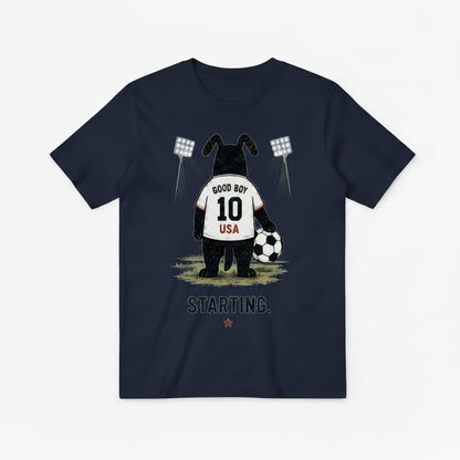 Starting Good Boy USA Funny Soccer Graphic Tee