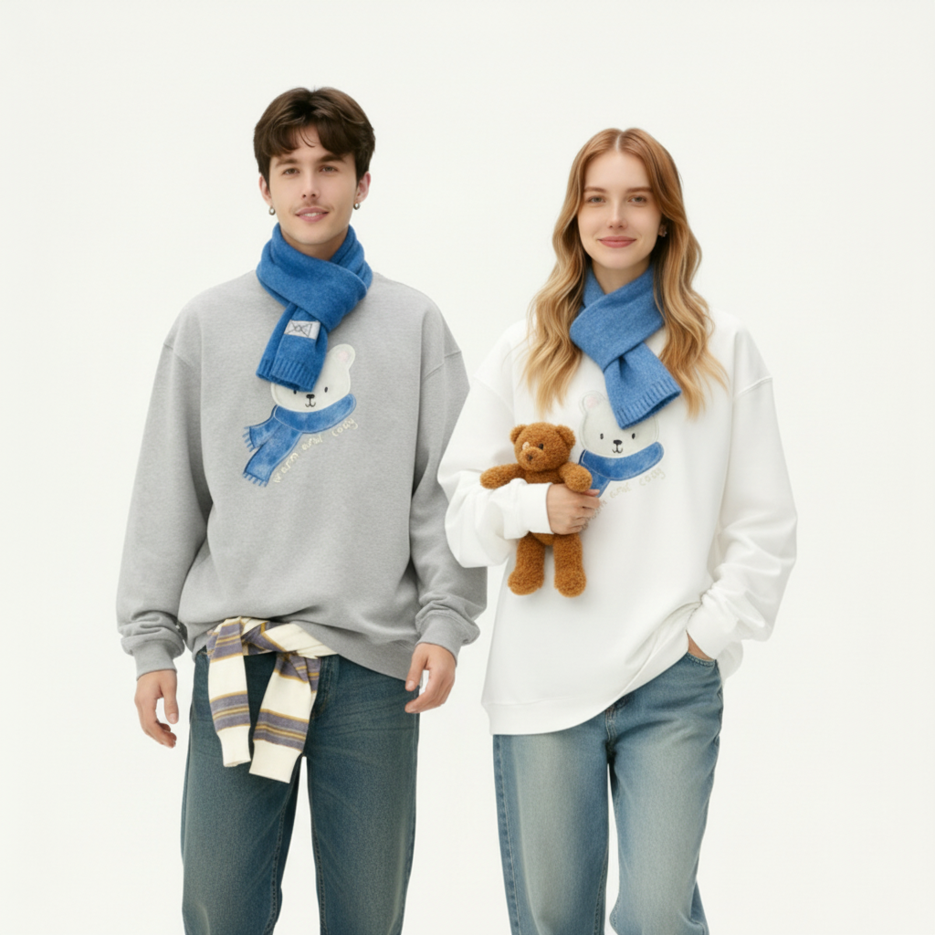 Cute Polar Bear Blue Scarf Graphic Crewneck C1051