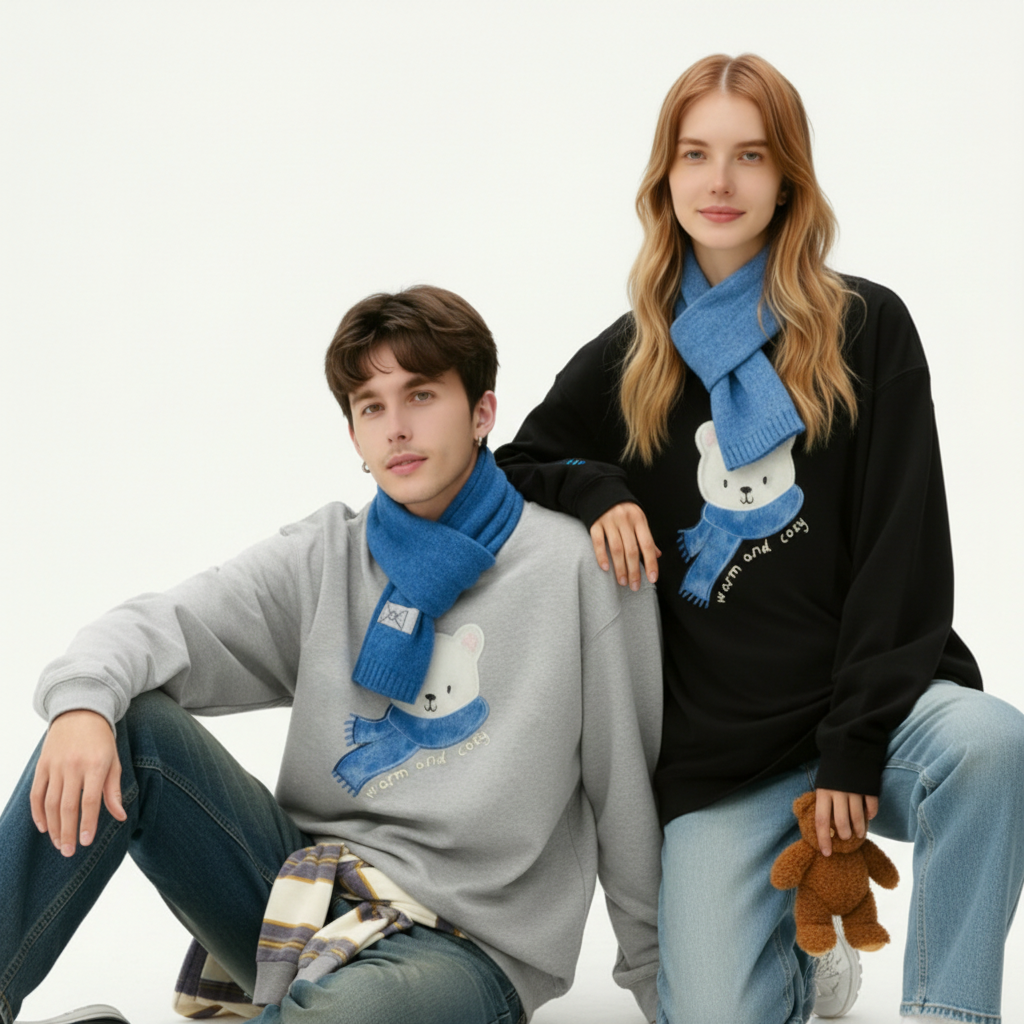 Cute Polar Bear Blue Scarf Graphic Crewneck C1051