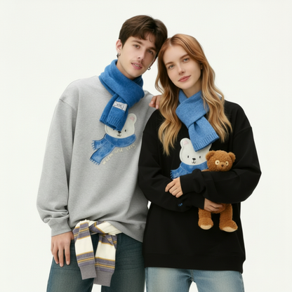 Cute Polar Bear Blue Scarf Graphic Crewneck C1051