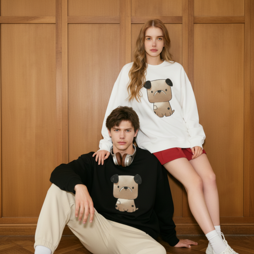 Funny Grumpy Bulldog Sitting Pose Gift Crewneck C1054