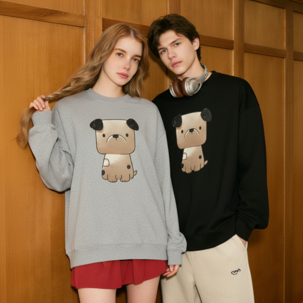 Funny Grumpy Bulldog Sitting Pose Gift Crewneck C1054