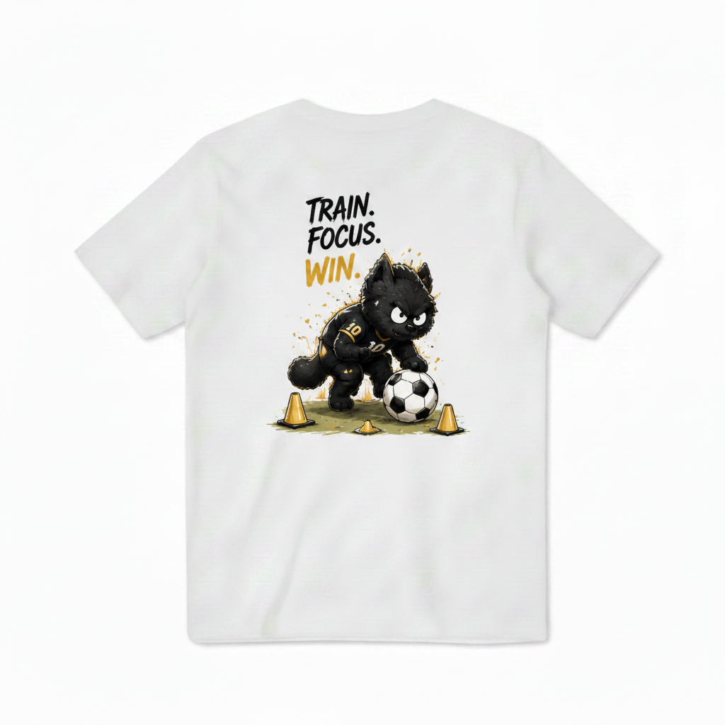 Train Focus Win King Cat Soccer Graphic Tee
