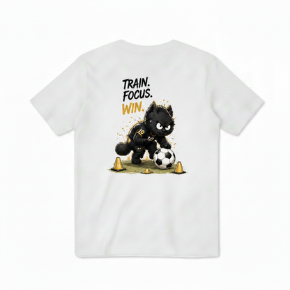 Train Focus Win King Cat Soccer Graphic Tee