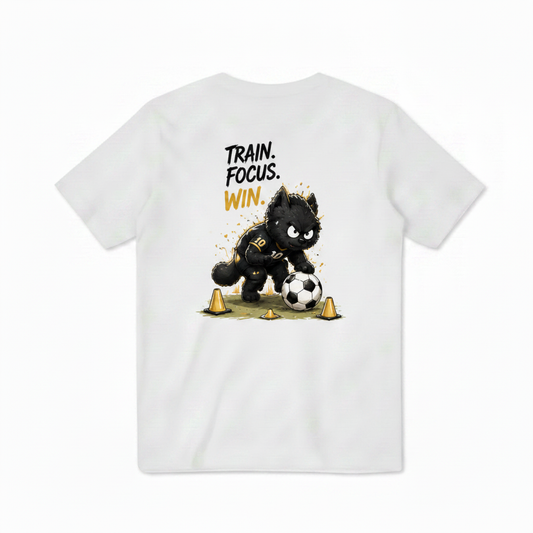 Train Focus Win King Cat Soccer Graphic Tee