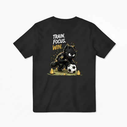 Train Focus Win King Cat Soccer Graphic Tee