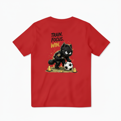 Train Focus Win King Cat Soccer Graphic Tee