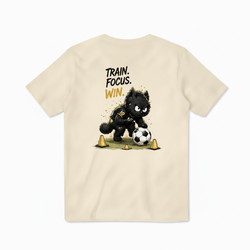 Train Focus Win King Cat Soccer Graphic Tee