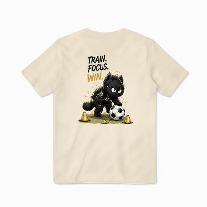 Train Focus Win King Cat Soccer Graphic Tee
