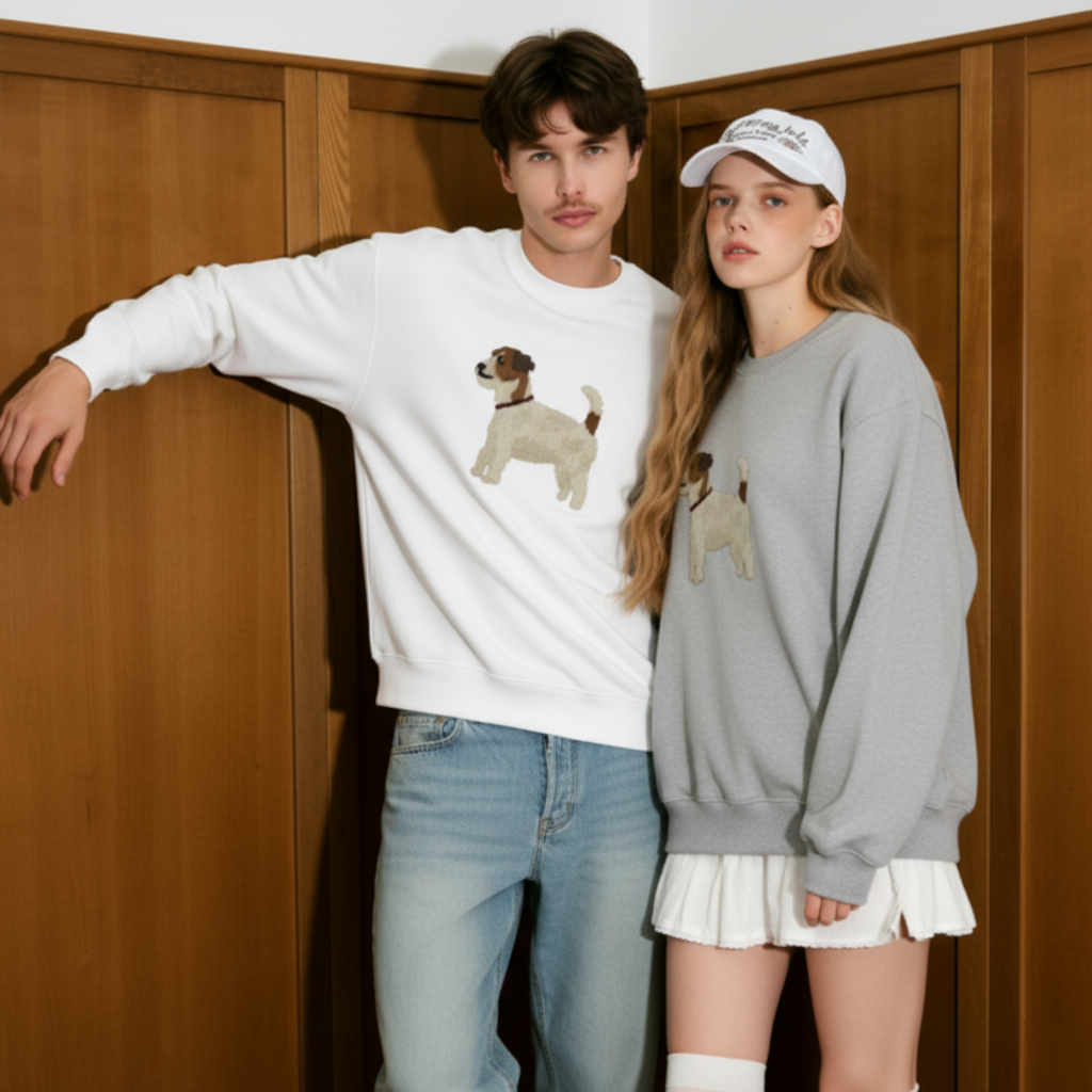 Cute Brown White Dog Standing Pose Crewneck C1058