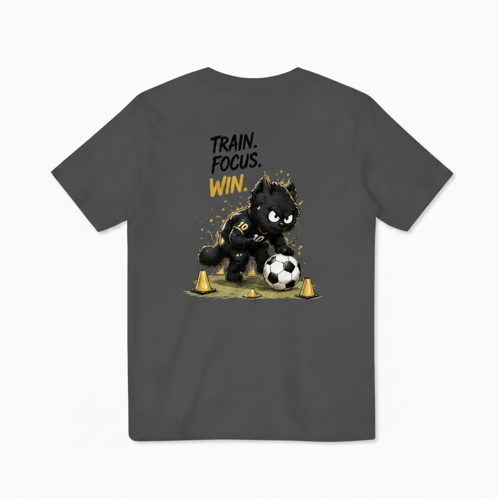 Train Focus Win King Cat Soccer Graphic Tee