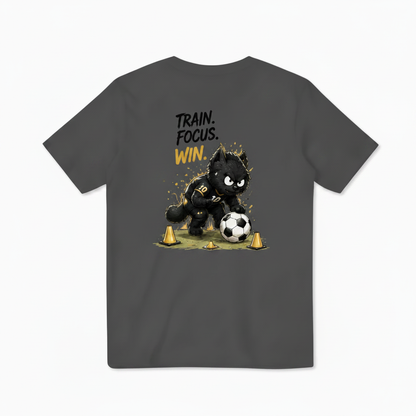 Train Focus Win King Cat Soccer Graphic Tee