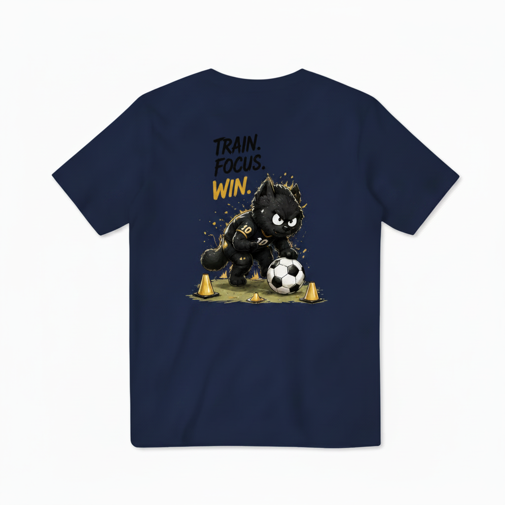 Train Focus Win King Cat Soccer Graphic Tee