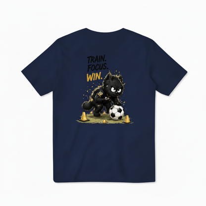 Train Focus Win King Cat Soccer Graphic Tee