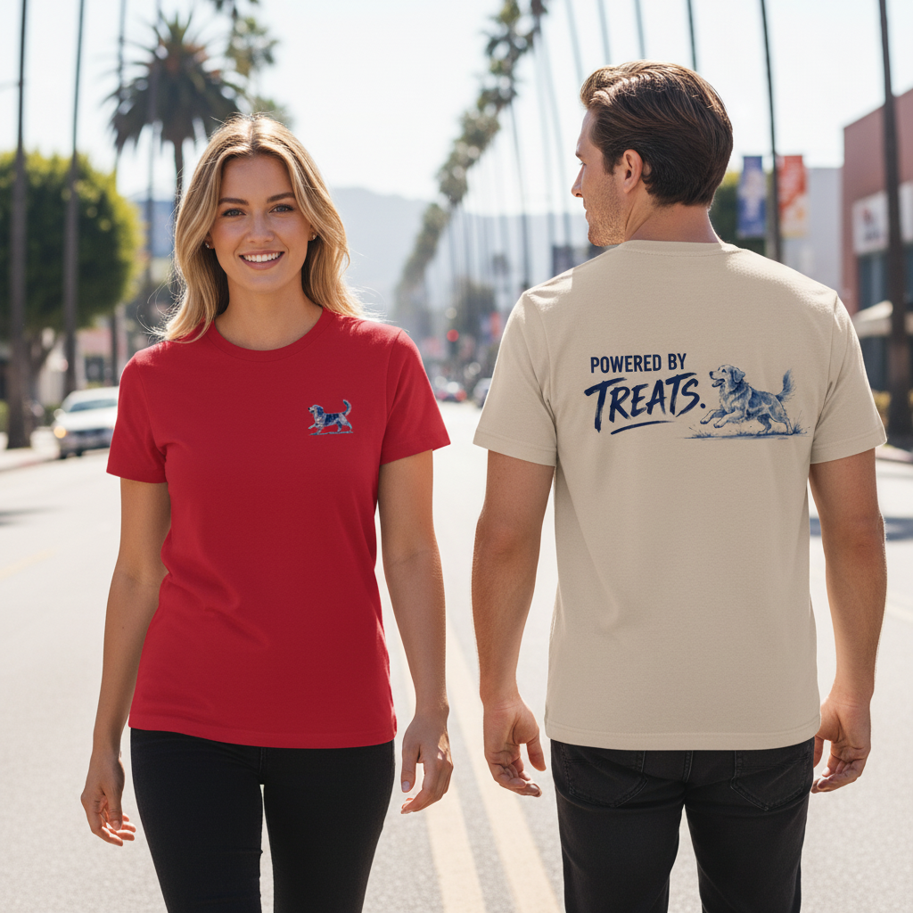 Powered by Treats Funny Dog Graphic Tee