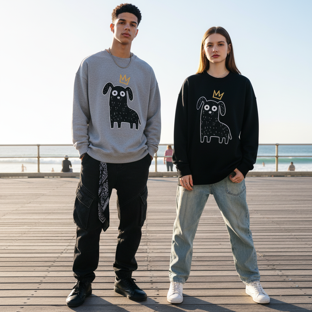 King Dog Crown Doodle Art Crewneck C1123