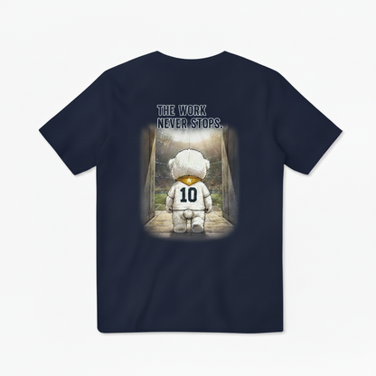 The Work Never Stops Fluffy Dog Soccer Graphic Tee