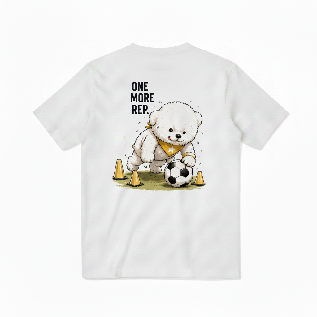 One More Rep Fluffy Dog Soccer Graphic Tee