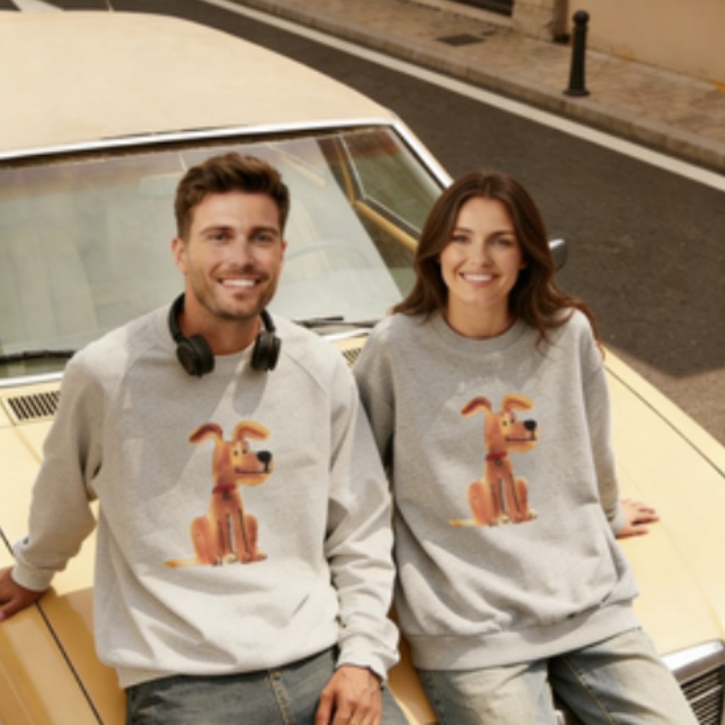 Cute Sitting Dog Cartoon Graphic Crewneck C1014