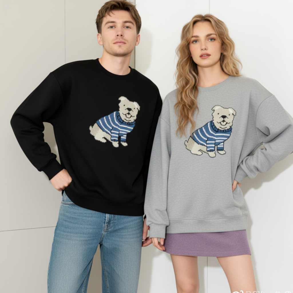 Smiling Bulldog Blue Striped Sweater Dog Lover Crewneck C1064