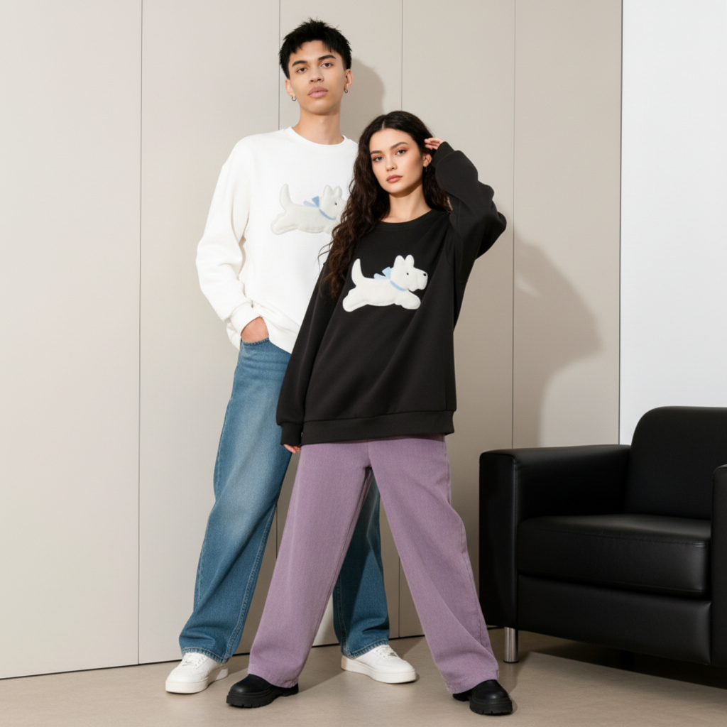 Westie Running Blue Bow Graphic Crewneck C1065