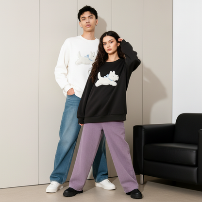 Westie Running Blue Bow Graphic Crewneck C1065