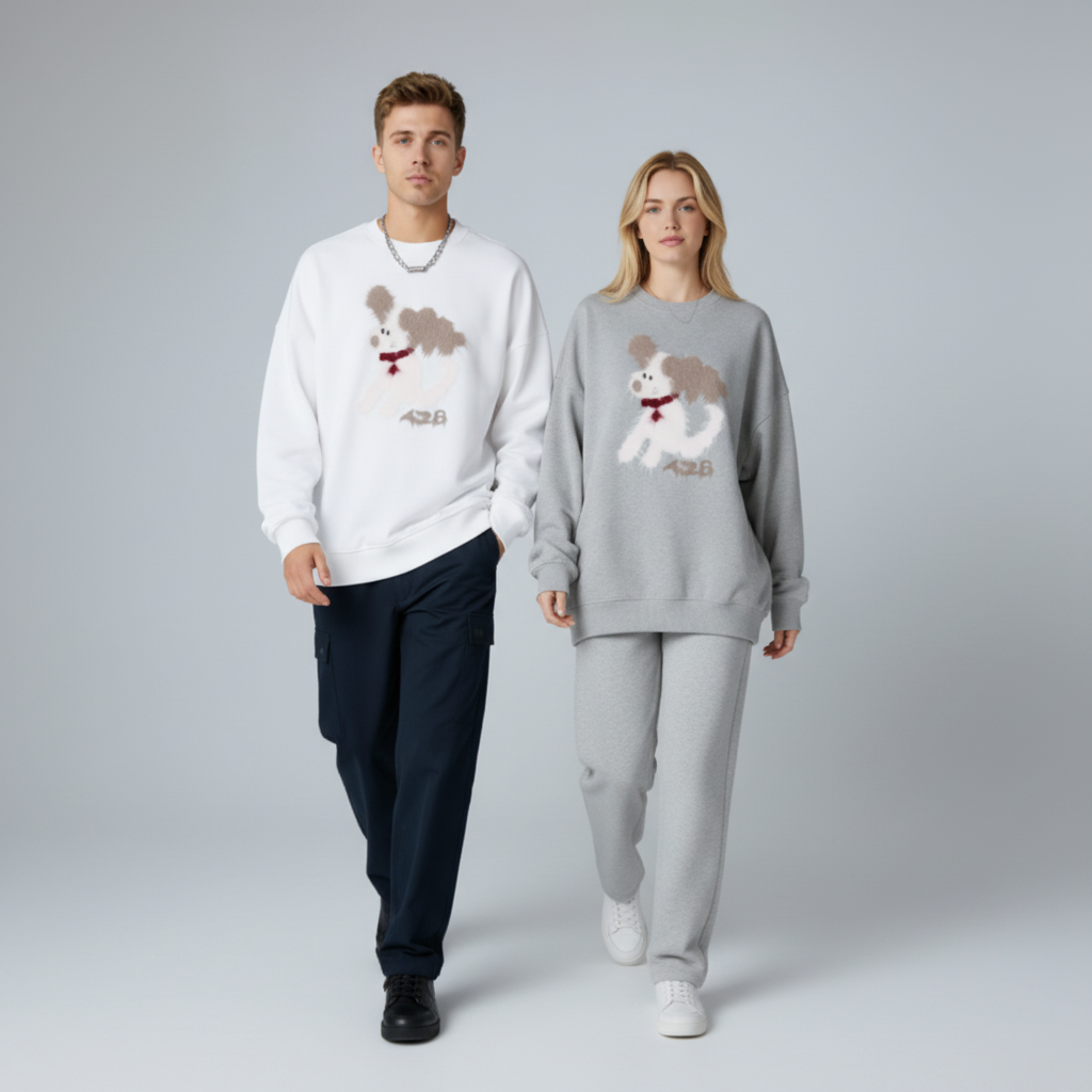 Fluffy Puppy Red Bell Collar Graphic Crewneck C1068