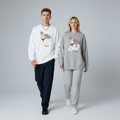 Fluffy Puppy Red Bell Collar Graphic Crewneck C1068
