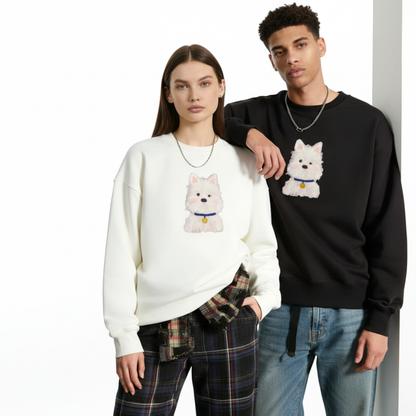 Cute White Westie Blue Collar Pet Crewneck C1069