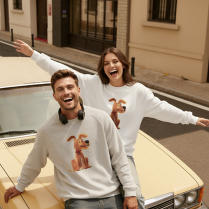 Cute Sitting Dog Cartoon Graphic Crewneck C1014