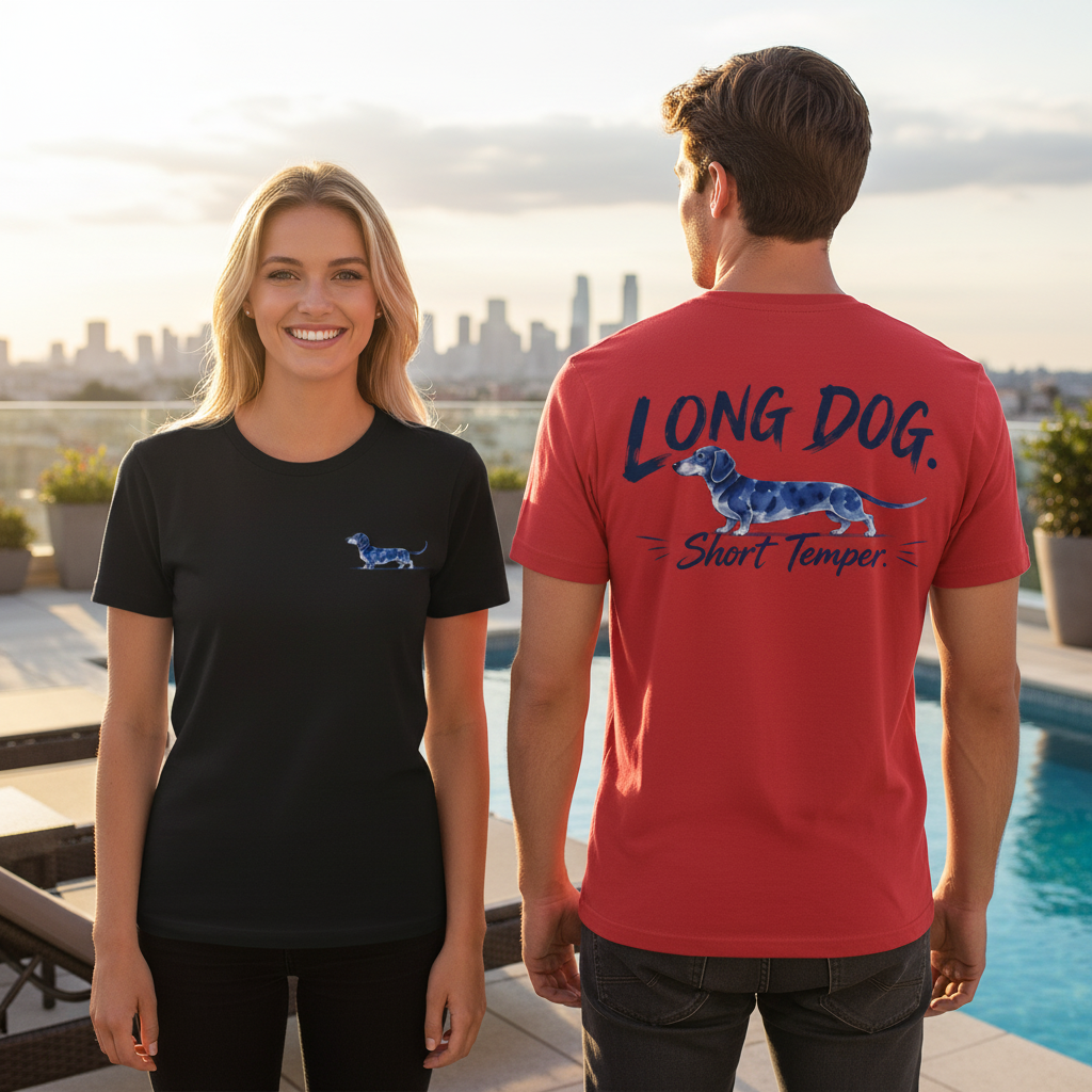 Long Dog Short Temper Dachshund Funny Graphic Tee