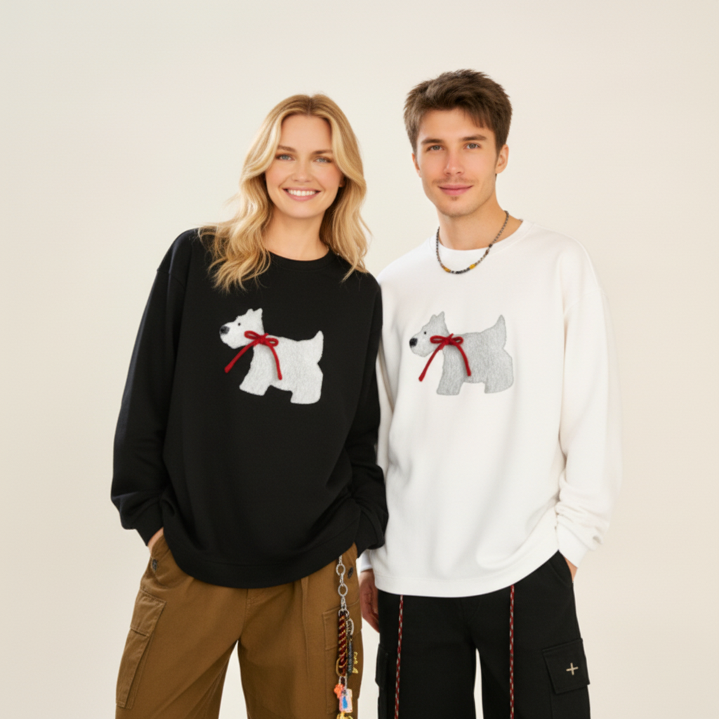 Scottish Terrier Red Bow Side Profile Crewneck C1076