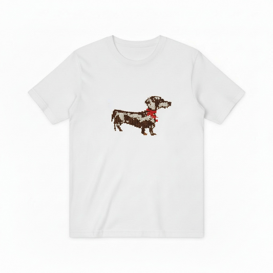 Dachshund Red Scarf Pixel Graphic Tee T7078