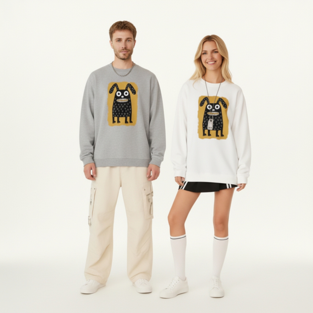 Funny Grinning Dog Art Graphic Crewneck C1086