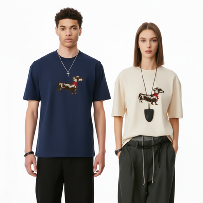 Dachshund Red Scarf Pixel Graphic Tee T7078