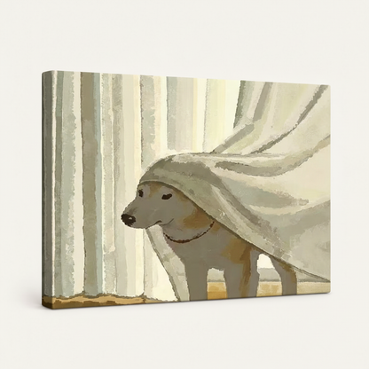 Gallery-wrapped canvas print featuring minimalist dog illustration displayed at an angle on clean white background