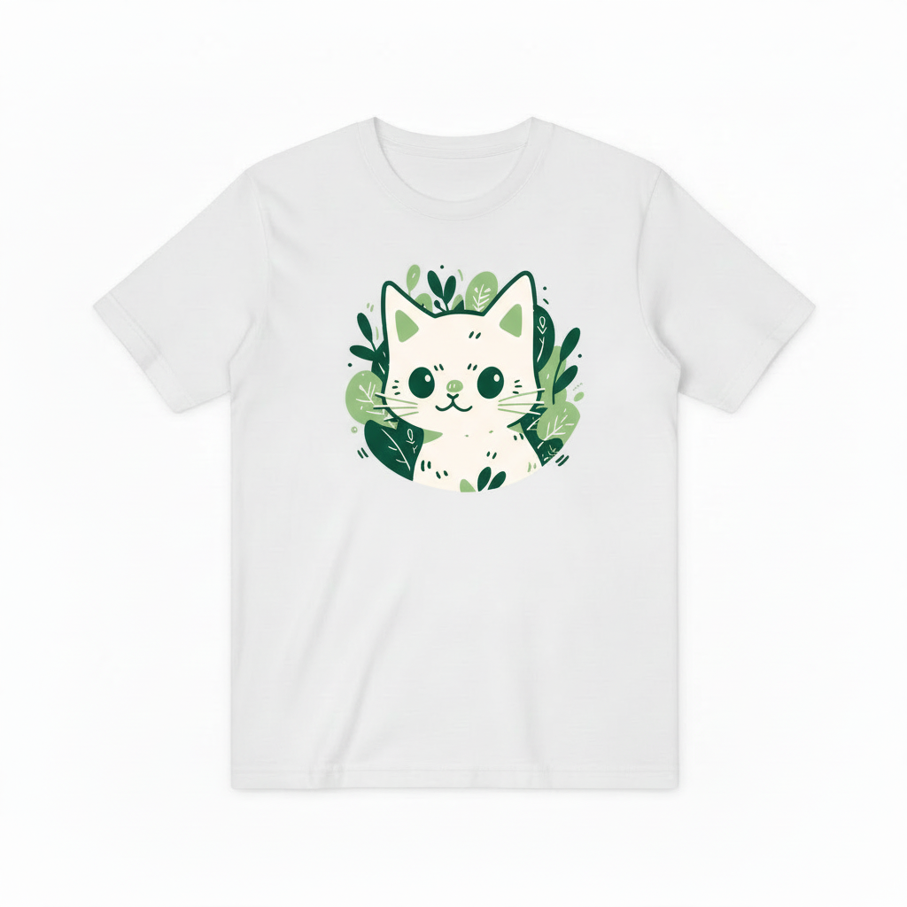 Leafy Cat Companion T-Shirt, Soft & Sustainable Summer Wear T4000