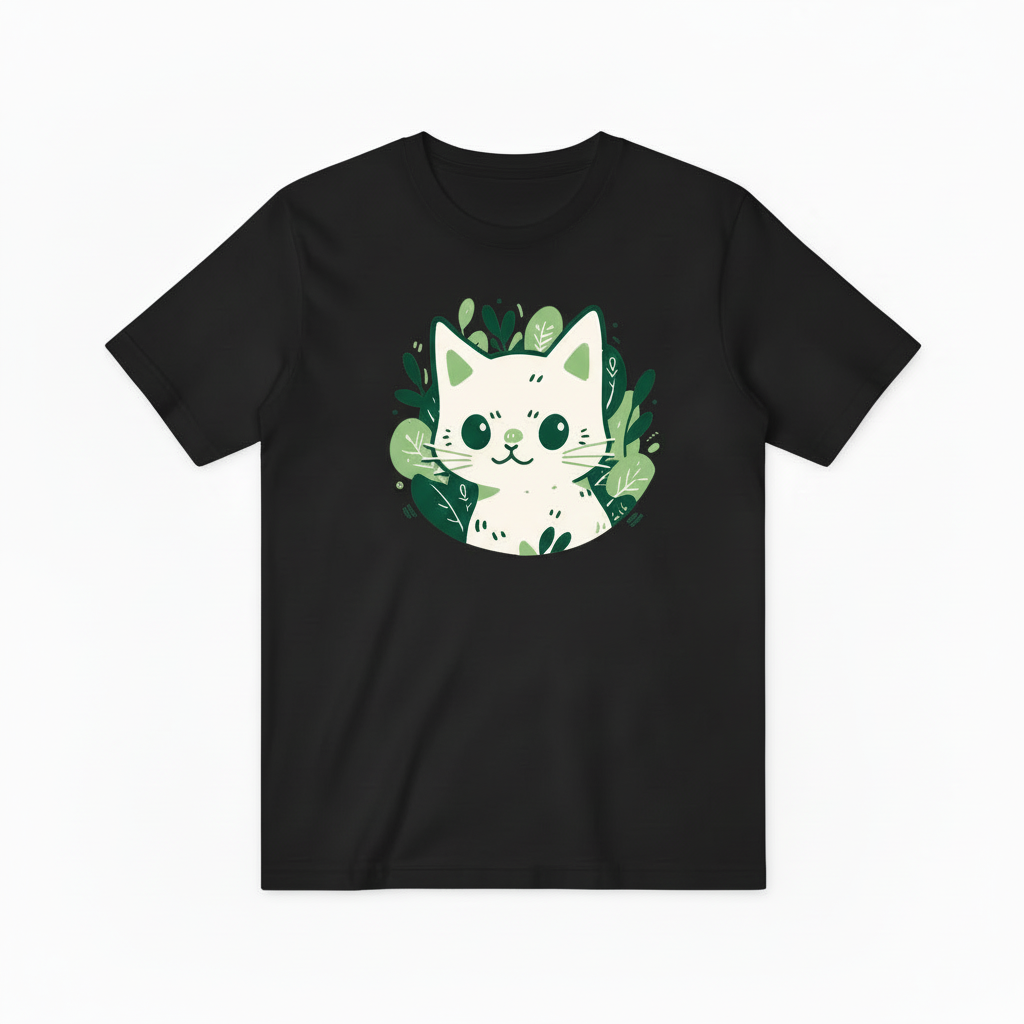 Leafy Cat Companion T-Shirt, Soft & Sustainable Summer Wear T4000